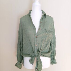 Free People Oversized Billowy Gisabelle Shirt Green Size XS